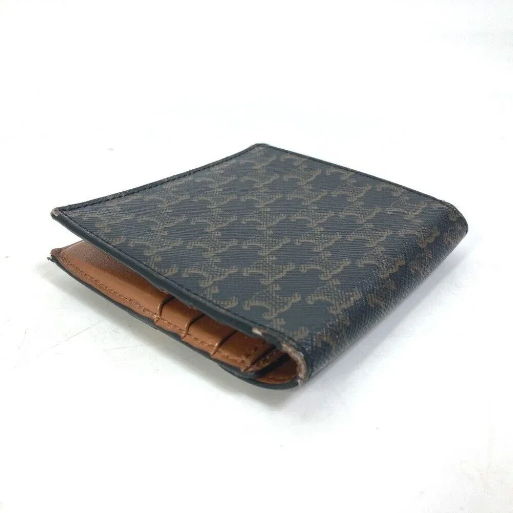 CELINE Card Case triomphe wallet with flap Folded wallet Leather Brown